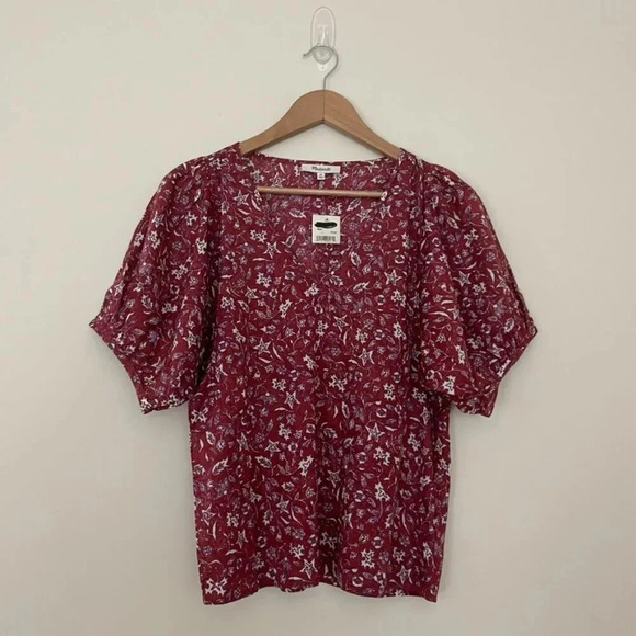 Madewell V Neck Puff Sleeve Top in Batik Vine Weathered Brick Size XS - Picture 1 of 5